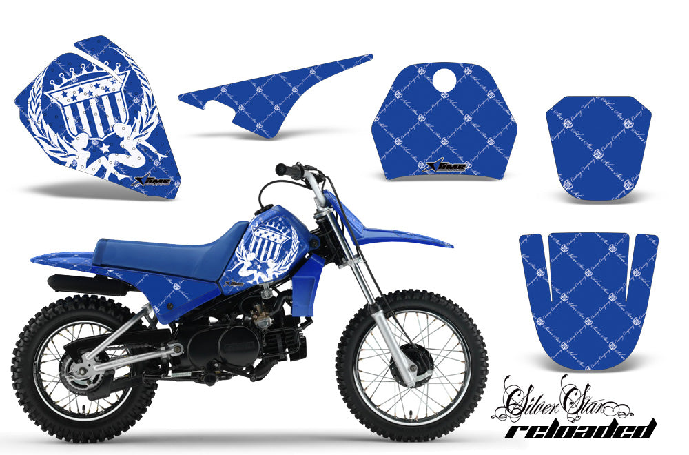 Dirt Bike Decal Graphic Kit Sticker Wrap For Yamaha PW80 PW 80 1996-2006 RELOADED WHITE BLUE-atv motorcycle utv parts accessories gear helmets jackets gloves pantsAll Terrain Depot