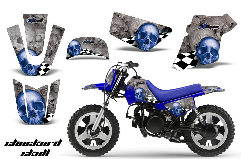 Dirt Bike Graphics Kit MX Decal Wrap For Yamaha PW50 PW 50 1990-2019 CHECKERED BLUE SILVER-atv motorcycle utv parts accessories gear helmets jackets gloves pantsAll Terrain Depot