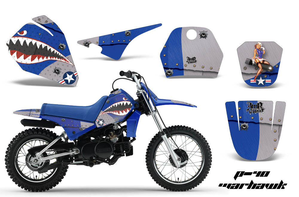 Dirt Bike Decal Graphic Kit Sticker Wrap For Yamaha PW80 PW 80 1996-2006 WARHAWK BLUE-atv motorcycle utv parts accessories gear helmets jackets gloves pantsAll Terrain Depot