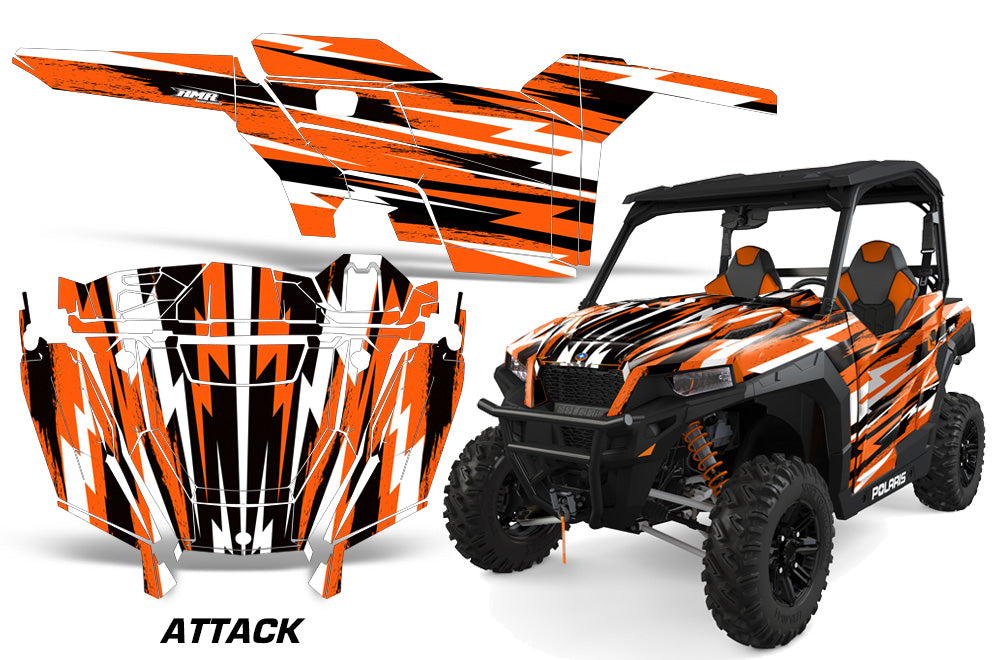 UTV Decal Graphics Kit SXS Wrap For Polaris General 1000 EPS 2016-2018 ATTACK ORANGE-atv motorcycle utv parts accessories gear helmets jackets gloves pantsAll Terrain Depot
