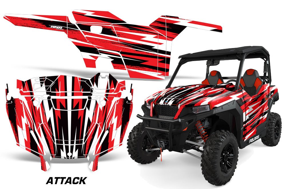 UTV Decal Graphics Kit SXS Wrap For Polaris General 1000 EPS 2016-2018 ATTACK RED-atv motorcycle utv parts accessories gear helmets jackets gloves pantsAll Terrain Depot