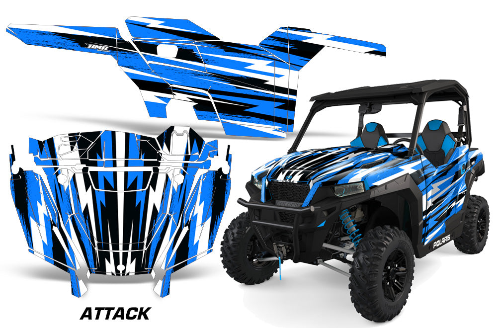 UTV Decal Graphics Kit SXS Wrap For Polaris General 1000 EPS 2016-2018 ATTACK BLUE-atv motorcycle utv parts accessories gear helmets jackets gloves pantsAll Terrain Depot