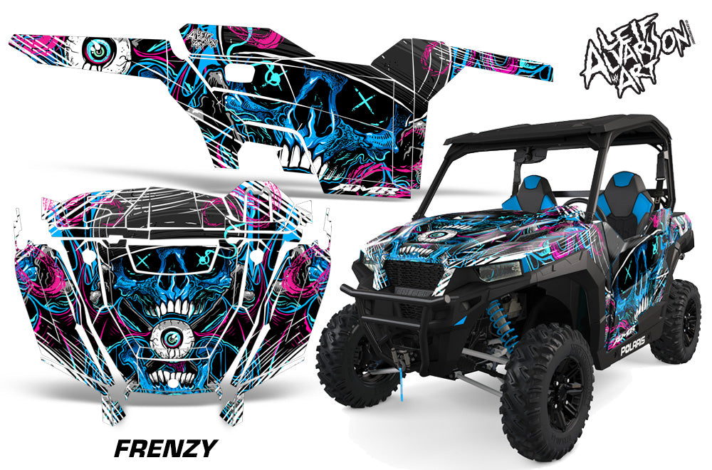 UTV Decal Graphics Kit SXS Wrap For Polaris General 1000 EPS 2016-2018 FRENZY BLUE-atv motorcycle utv parts accessories gear helmets jackets gloves pantsAll Terrain Depot