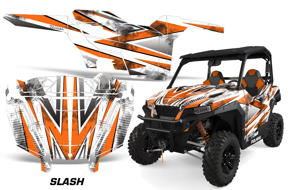 UTV Decal Graphics Kit SXS Wrap For Polaris General 1000 EPS 2016-2018 SLASH ORANGE-atv motorcycle utv parts accessories gear helmets jackets gloves pantsAll Terrain Depot