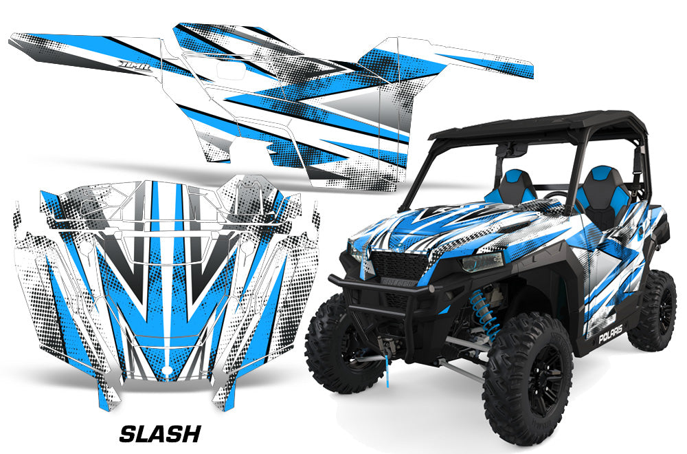 UTV Decal Graphics Kit SXS Wrap For Polaris General 1000 EPS 2016-2018 SLASH BLUE-atv motorcycle utv parts accessories gear helmets jackets gloves pantsAll Terrain Depot