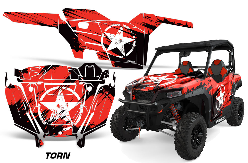 UTV Decal Graphics Kit SXS Wrap For Polaris General 1000 EPS 2016-2018 TORN RED-atv motorcycle utv parts accessories gear helmets jackets gloves pantsAll Terrain Depot