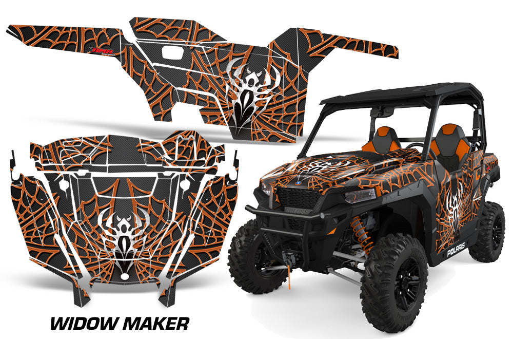 UTV Decal Graphics Kit SXS Wrap For Polaris General 1000 EPS 2016-2018 WIDOW ORANGE BLACK-atv motorcycle utv parts accessories gear helmets jackets gloves pantsAll Terrain Depot