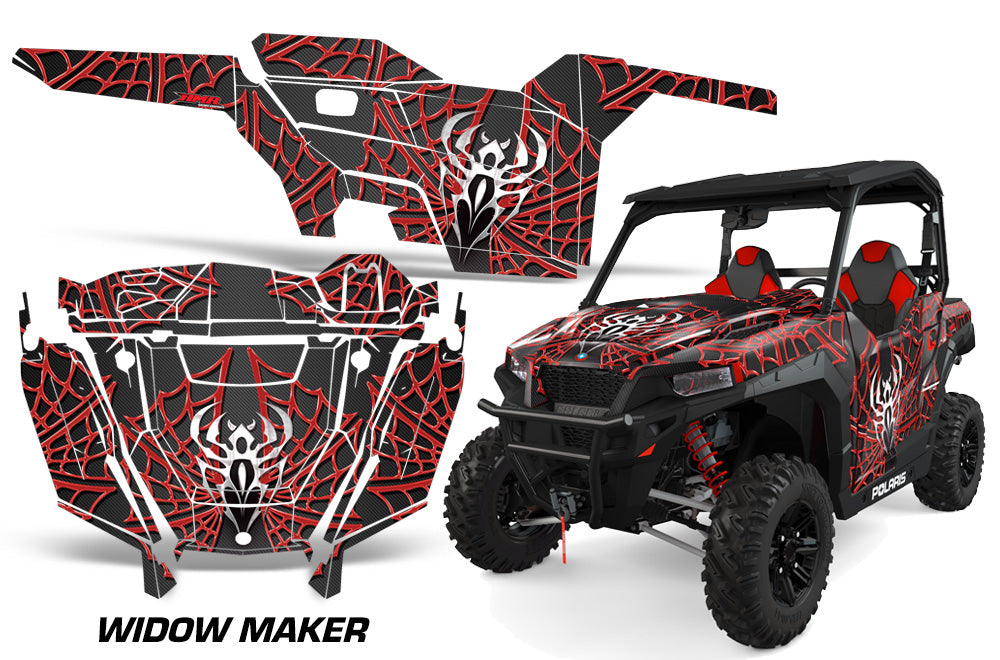 UTV Decal Graphics Kit SXS Wrap For Polaris General 1000 EPS 2016-2018 WIDOW RED BLACK-atv motorcycle utv parts accessories gear helmets jackets gloves pantsAll Terrain Depot