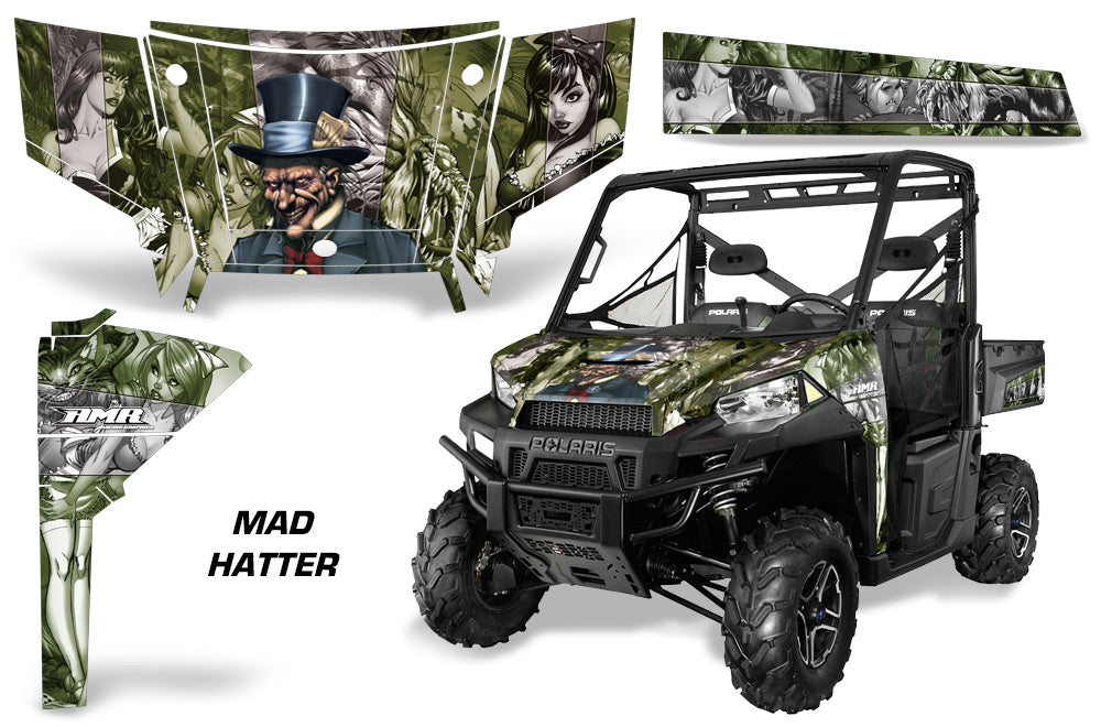 UTV Graphics Kit SxS Decal Wrap For Polaris Ranger 570 900 2013-2015 HATTER SILVER GREEN-atv motorcycle utv parts accessories gear helmets jackets gloves pantsAll Terrain Depot