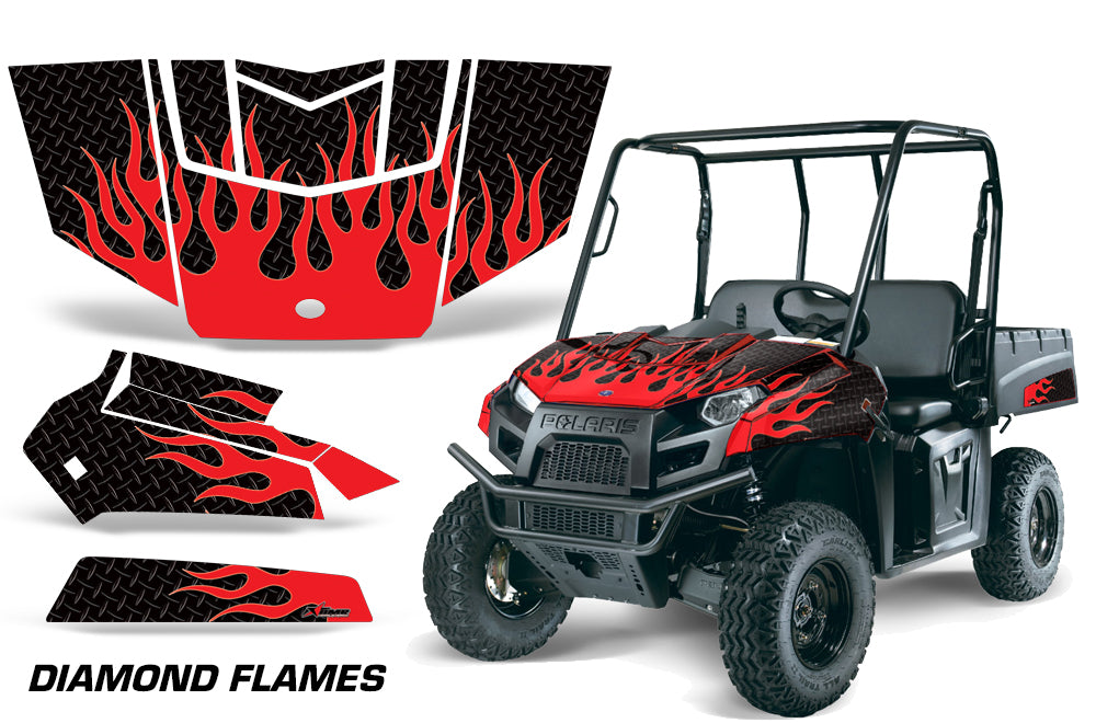 UTV Graphics Kit Decal Sticker Wrap For Polaris Ranger EV 2009-2014 DIAMOND FLAMES RED BLACK-atv motorcycle utv parts accessories gear helmets jackets gloves pantsAll Terrain Depot
