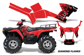 ATV Graphics Kit Decal Sticker Wrap For Polaris Sportsman 500/800 2005-2010 DIAMOND FLAMES BLACK RED-atv motorcycle utv parts accessories gear helmets jackets gloves pantsAll Terrain Depot