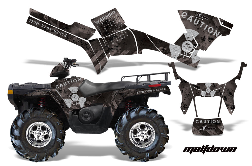 ATV Graphics Kit Decal Sticker Wrap For Polaris Sportsman 500/800 2005-2010 MELTDOWN SILVER BLACK-atv motorcycle utv parts accessories gear helmets jackets gloves pantsAll Terrain Depot