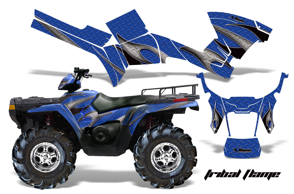 ATV Graphics Kit Decal Sticker Wrap For Polaris Sportsman 500/800 2005-2010 TRIBAL BLACK BLUE-atv motorcycle utv parts accessories gear helmets jackets gloves pantsAll Terrain Depot