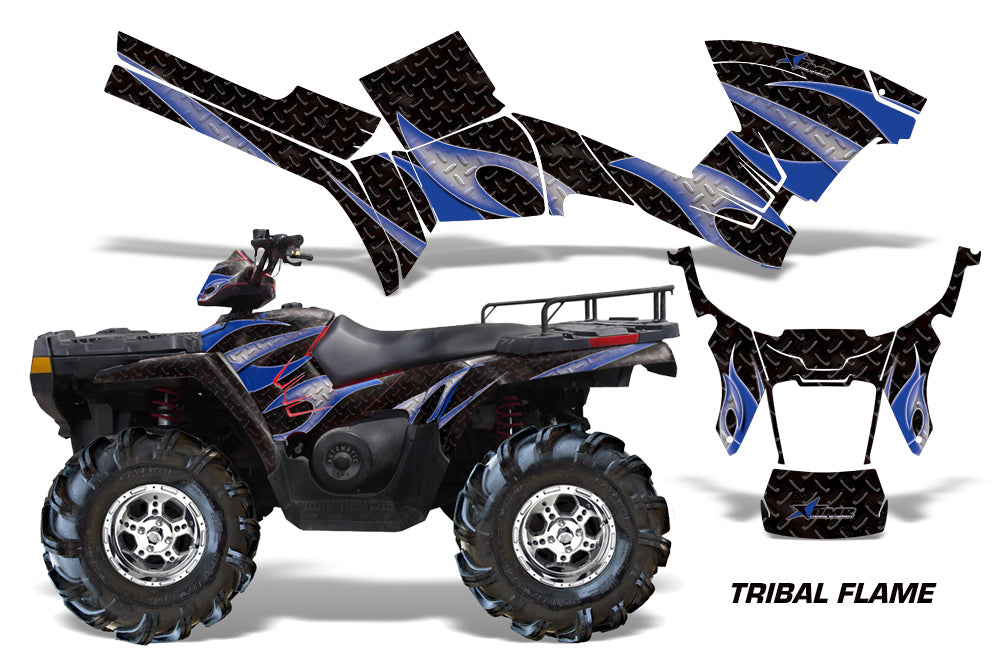 ATV Graphics Kit Decal Sticker Wrap For Polaris Sportsman 500/800 2005-2010 TRIBAL BLUE BLACK-atv motorcycle utv parts accessories gear helmets jackets gloves pantsAll Terrain Depot