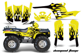ATV Graphics Kit Decal Wrap For Polaris Sportsman 400 500 1995-2004 DIAMOND FLAMES BLACK YELLOW-atv motorcycle utv parts accessories gear helmets jackets gloves pantsAll Terrain Depot