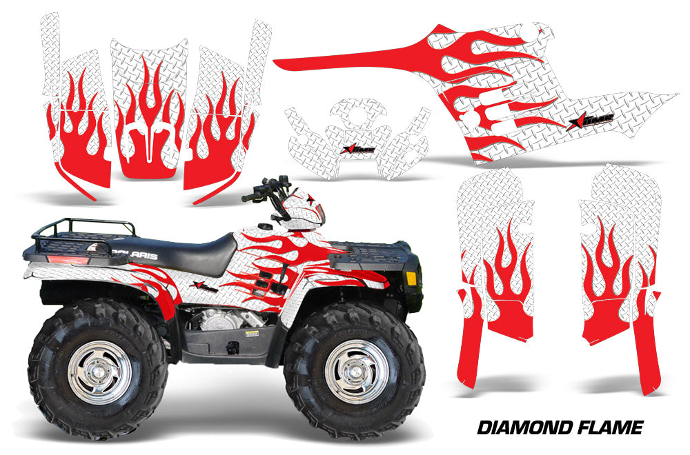 ATV Graphics Kit Decal Wrap For Polaris Sportsman 400 500 1995-2004 DIAMOND FLAMES RED WHITE-atv motorcycle utv parts accessories gear helmets jackets gloves pantsAll Terrain Depot