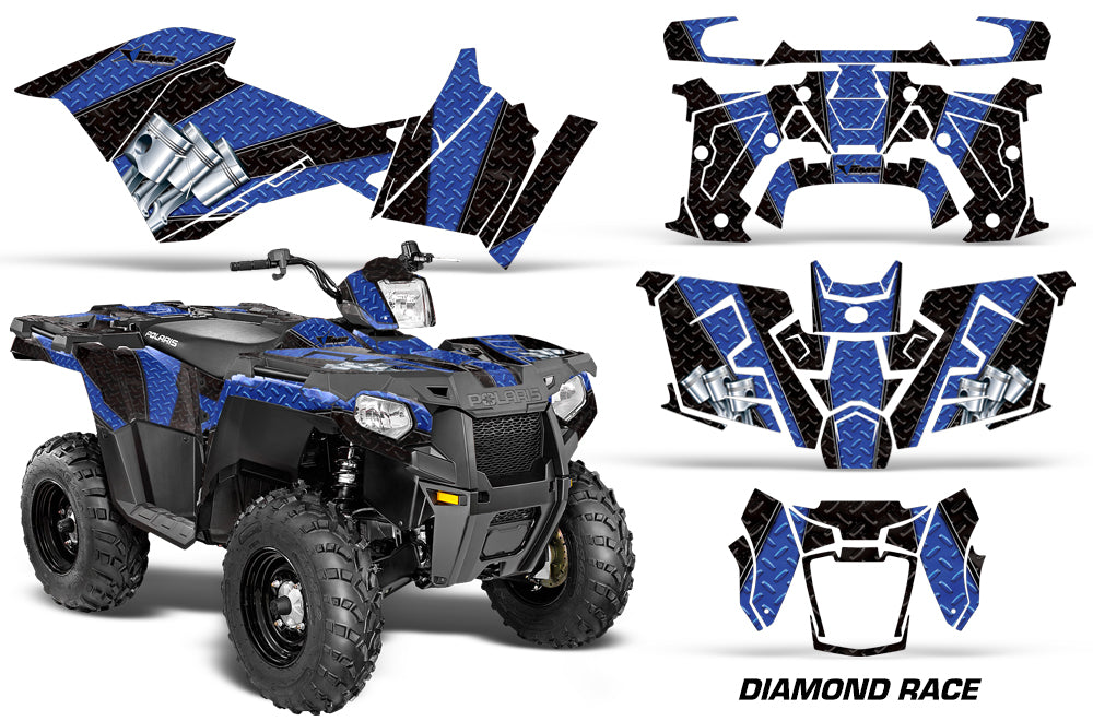 ATV Graphics Kit Decal Quad Wrap For Polaris Sportsman 570 2014-2017 DIAMOND RACE BLACK RED-atv motorcycle utv parts accessories gear helmets jackets gloves pantsAll Terrain Depot