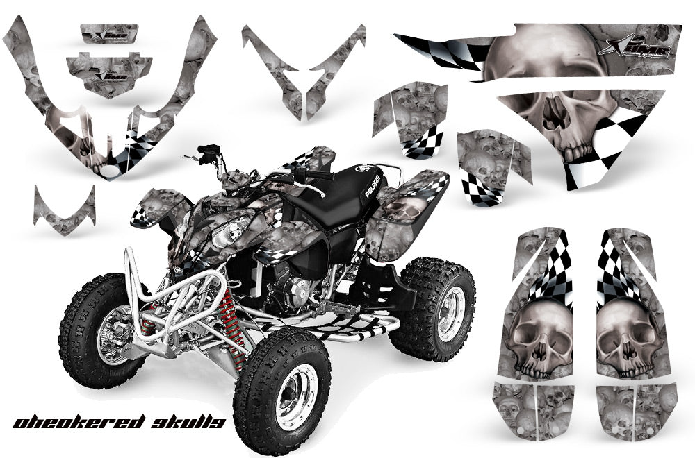 ATV Graphics Kit Quad Decal Wrap For Polaris Predator 500 2003-2007 CHECKERED SKULL SILVER-atv motorcycle utv parts accessories gear helmets jackets gloves pantsAll Terrain Depot