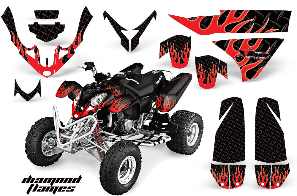 ATV Graphics Kit Quad Decal Wrap For Polaris Predator 500 2003-2007 DIAMOND FLAMES RED BLACK-atv motorcycle utv parts accessories gear helmets jackets gloves pantsAll Terrain Depot