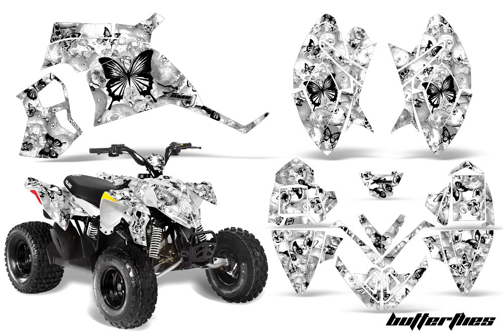 ATV Decal Graphic Kit Quad Wrap For Polaris Outlaw 90 2008-2014 Outlaw 110 2016 BUTTERFLIES BLACK WHITE-atv motorcycle utv parts accessories gear helmets jackets gloves pantsAll Terrain Depot