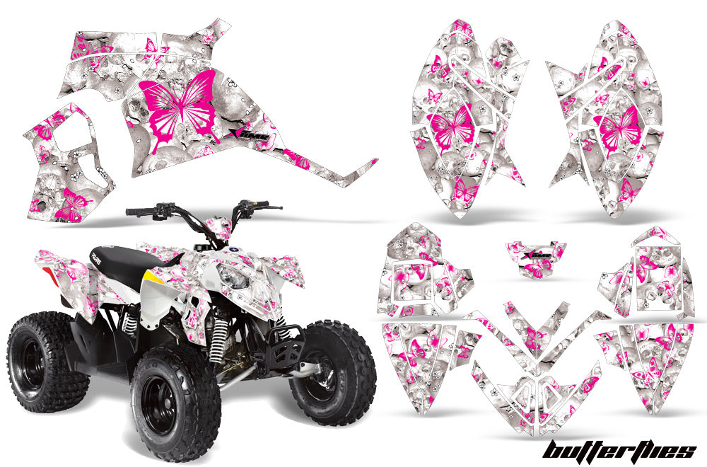 ATV Decal Graphic Kit Quad Wrap For Polaris Outlaw 90 2008-2014 Outlaw 110 2016 BUTTERFLIES PINK WHITE-atv motorcycle utv parts accessories gear helmets jackets gloves pantsAll Terrain Depot