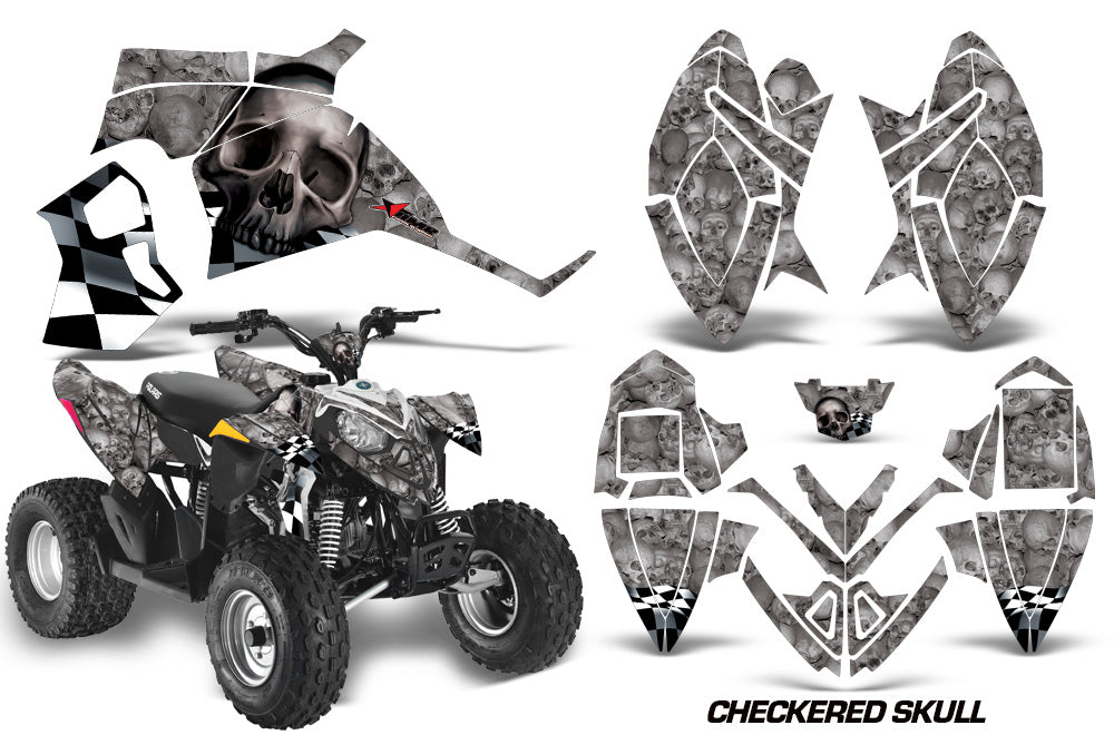 ATV Decal Graphic Kit Quad Wrap For Polaris Outlaw 90 2008-2014 Outlaw 110 2016 CHECKERED BLACK SILVER-atv motorcycle utv parts accessories gear helmets jackets gloves pantsAll Terrain Depot