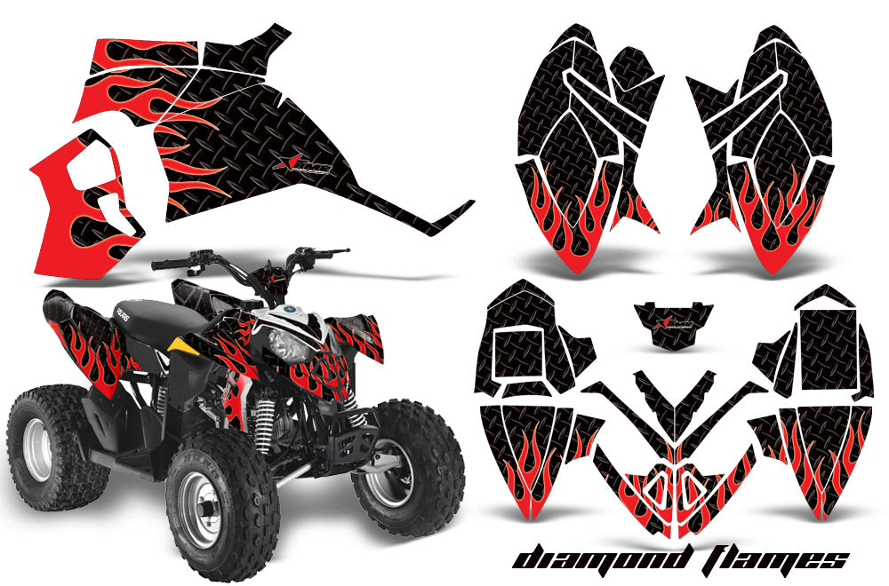 ATV Decal Graphic Kit Quad Wrap For Polaris Outlaw 90 2008-2014 Outlaw 110 2016 DIAMOND FLAMES RED BLACK-atv motorcycle utv parts accessories gear helmets jackets gloves pantsAll Terrain Depot