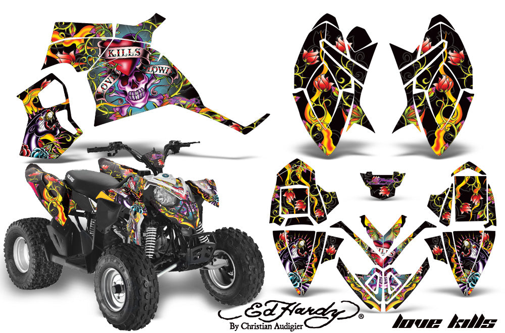ATV Decal Graphic Kit Quad Wrap For Polaris Outlaw 90 2008-2014 Outlaw 110 2016 EDHLK BLACK-atv motorcycle utv parts accessories gear helmets jackets gloves pantsAll Terrain Depot