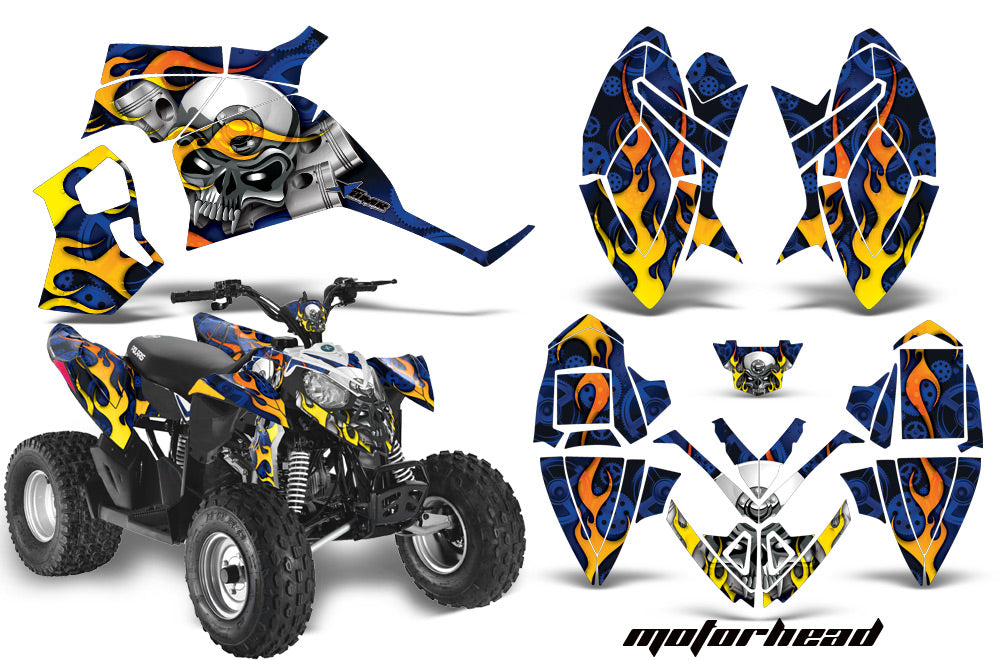 ATV Decal Graphic Kit Quad Wrap For Polaris Outlaw 90 2008-2014 Outlaw 110 2016 MOTORHEAD BLUE-atv motorcycle utv parts accessories gear helmets jackets gloves pantsAll Terrain Depot