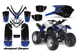 ATV Graphics Kit Quad Decal Sticker Wrap For Polaris Outlaw 50 2008-2018 DIAMOND FLAMES BLUE BLACK-atv motorcycle utv parts accessories gear helmets jackets gloves pantsAll Terrain Depot