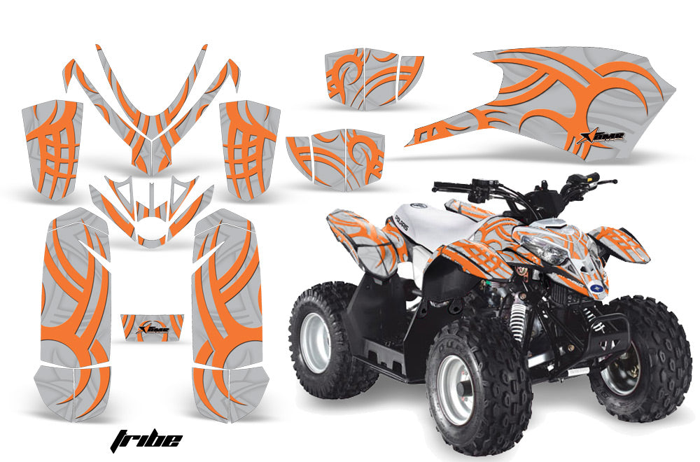 ATV Graphics Kit Quad Decal Sticker Wrap For Polaris Outlaw 50 2008-2018 TRIBE ORANGE SILVER-atv motorcycle utv parts accessories gear helmets jackets gloves pantsAll Terrain Depot