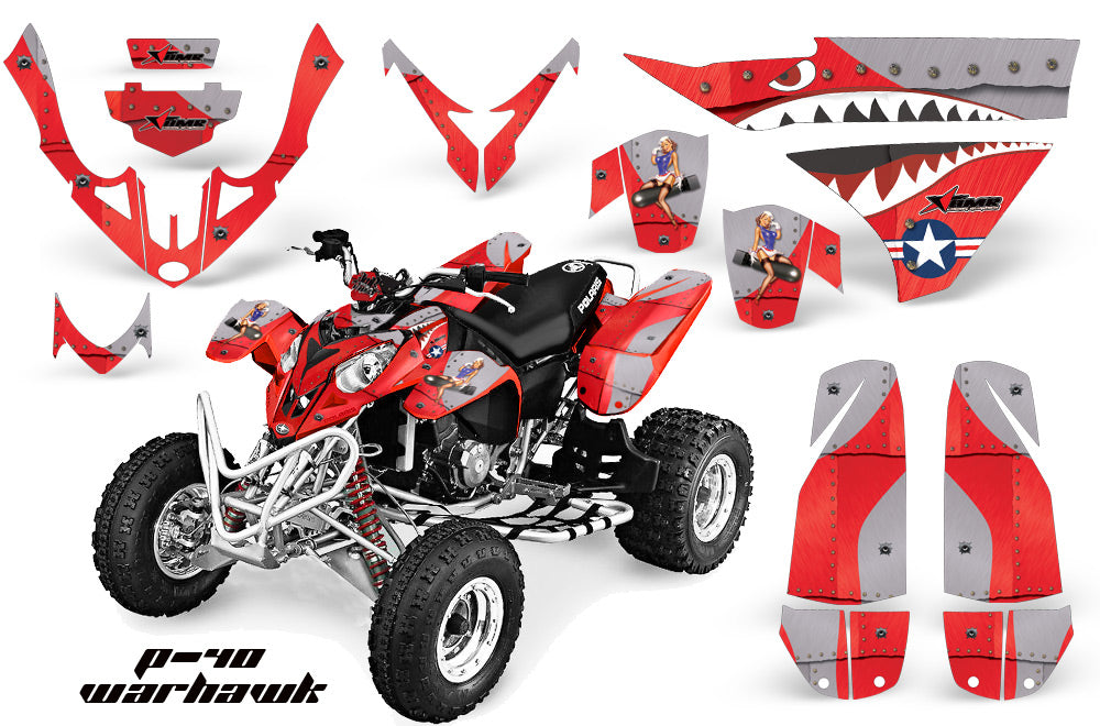 ATV Graphics Kit Quad Decal Wrap For Polaris Predator 500 2003-2007 WARHAWK RED-atv motorcycle utv parts accessories gear helmets jackets gloves pantsAll Terrain Depot