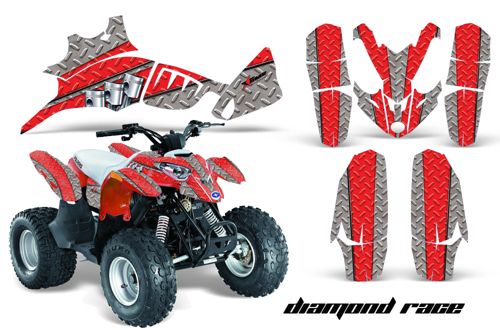 ATV Decal Graphic Kit Quad Wrap For Polaris Outlaw 90 2008-2014 Outlaw 110 2016 DIAMOND RACE RED SILVER-atv motorcycle utv parts accessories gear helmets jackets gloves pantsAll Terrain Depot
