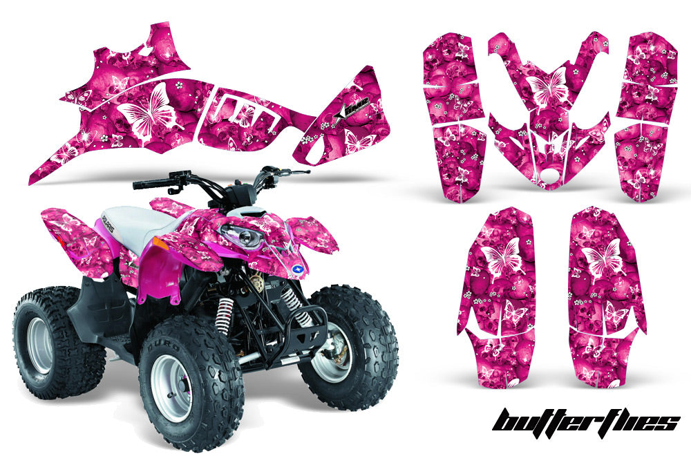 ATV Graphics Kit Quad Decal Wrap For Polaris Predator 90 2003-2007 BUTTERFLIES WHITE PINK-atv motorcycle utv parts accessories gear helmets jackets gloves pantsAll Terrain Depot