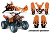 ATV Graphics Kit Quad Decal Wrap For Polaris Predator 90 2003-2007 DIAMOND FLAMES BLACK ORANGE