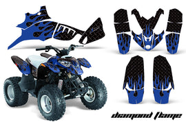 ATV Graphics Kit Quad Decal Wrap For Polaris Predator 90 2003-2007 DIAMOND FLAMES BLUE BLACK-atv motorcycle utv parts accessories gear helmets jackets gloves pantsAll Terrain Depot