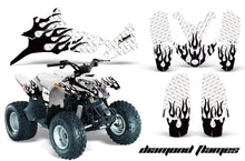 Load image into Gallery viewer, ATV Graphics Kit Quad Decal Wrap For Polaris Predator 90 2003-2007 DIAMOND FLAMES WHITE BLACK-atv motorcycle utv parts accessories gear helmets jackets gloves pantsAll Terrain Depot