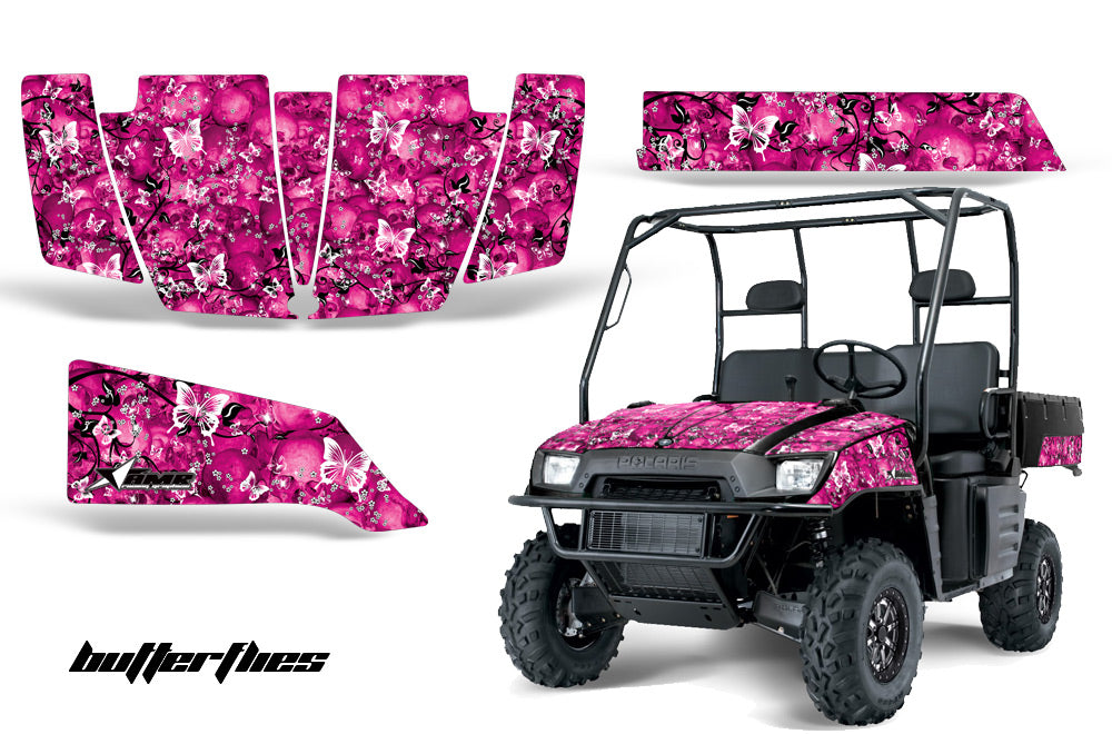 UTV Graphics Kit SxS Decal Wrap For Polaris Ranger 500 700 2005-2008 BUTTERFLY WHITE PINK-atv motorcycle utv parts accessories gear helmets jackets gloves pantsAll Terrain Depot