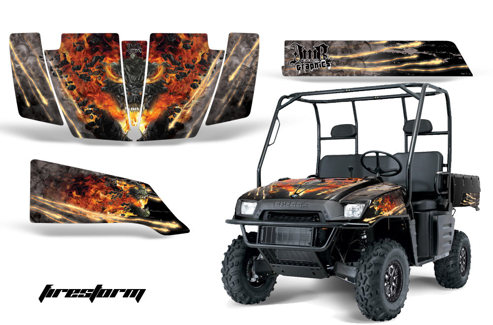 UTV Graphics Kit SxS Decal Wrap For Polaris Ranger 500 700 2005-2008 FIRESTORM BLACK-atv motorcycle utv parts accessories gear helmets jackets gloves pantsAll Terrain Depot