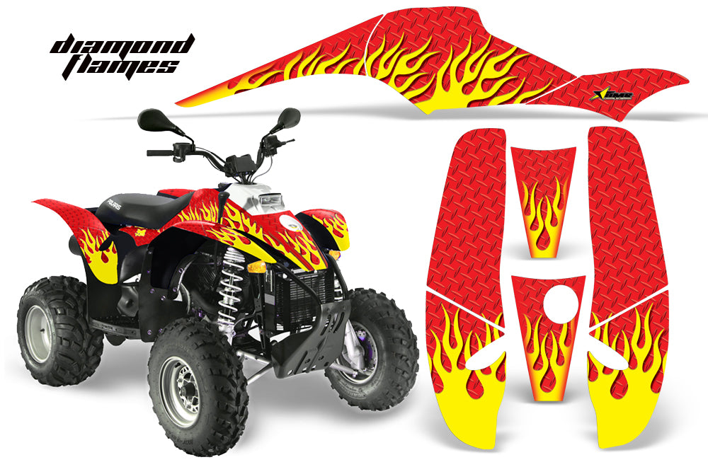 ATV Graphics Kit Decal Wrap For Polaris Sportsman 500 Trailblazer 350 1985-2009 DIAMOND FLAMES YELLOW RED-atv motorcycle utv parts accessories gear helmets jackets gloves pantsAll Terrain Depot