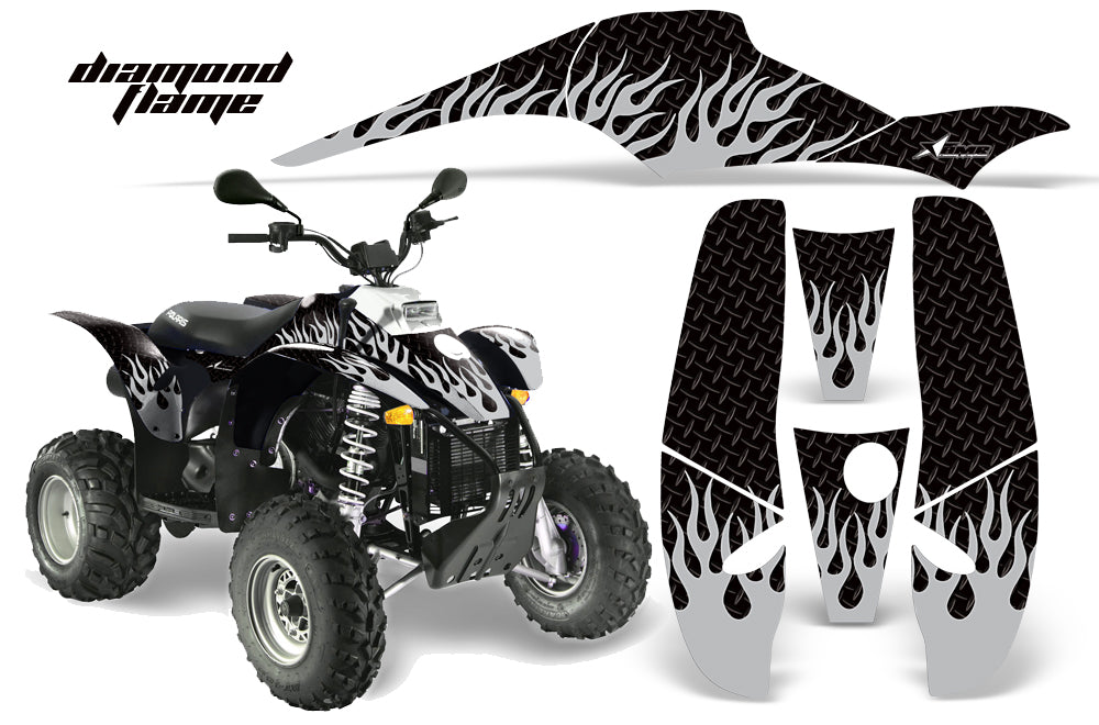 ATV Graphics Kit Decal Wrap For Polaris Sportsman 500 Trailblazer 350 1985-2009 DIAMOND FLAMES SILVER BLACK-atv motorcycle utv parts accessories gear helmets jackets gloves pantsAll Terrain Depot