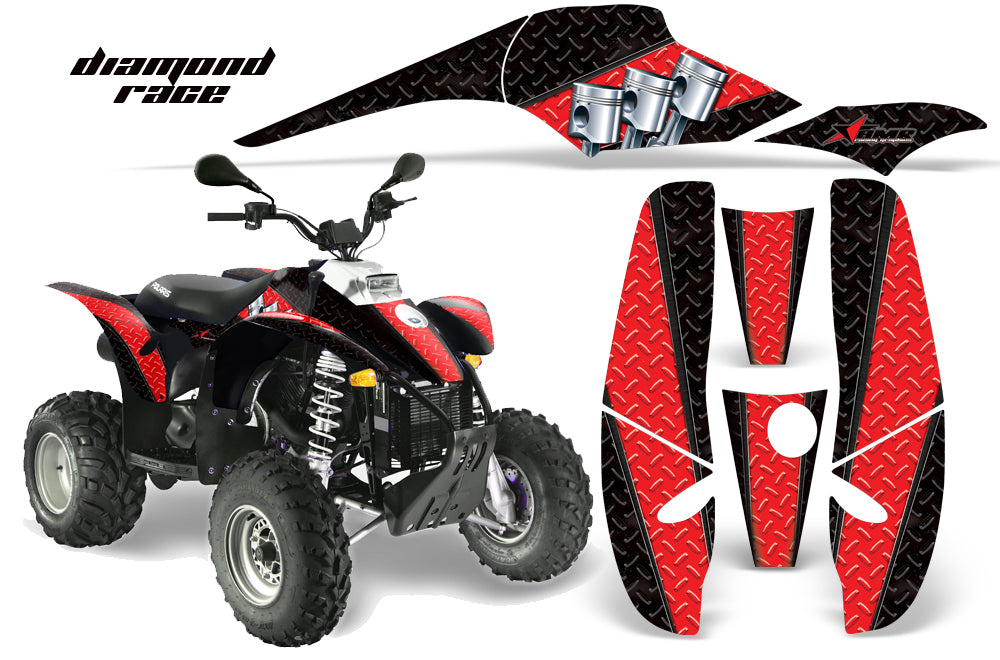 ATV Graphics Kit Decal Wrap For Polaris Sportsman 500 Trailblazer 350 1985-2009 DIAMOND RACE RED BLACK-atv motorcycle utv parts accessories gear helmets jackets gloves pantsAll Terrain Depot