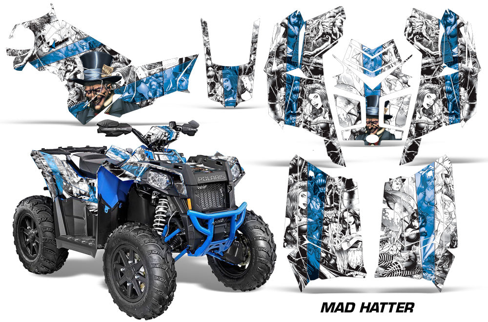 ATV Graphics Kit Decal Wrap For Polaris Scrambler 850XP 1000XP 2013-2018 HATTER WHITE BLUE-atv motorcycle utv parts accessories gear helmets jackets gloves pantsAll Terrain Depot