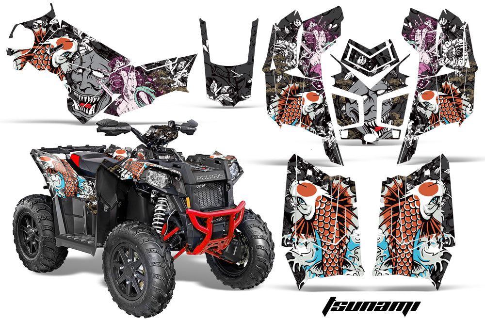 ATV Graphics Kit Decal Wrap For Polaris Scrambler 850XP 1000XP 2013-2018 TSUNAMI BLACK-atv motorcycle utv parts accessories gear helmets jackets gloves pantsAll Terrain Depot