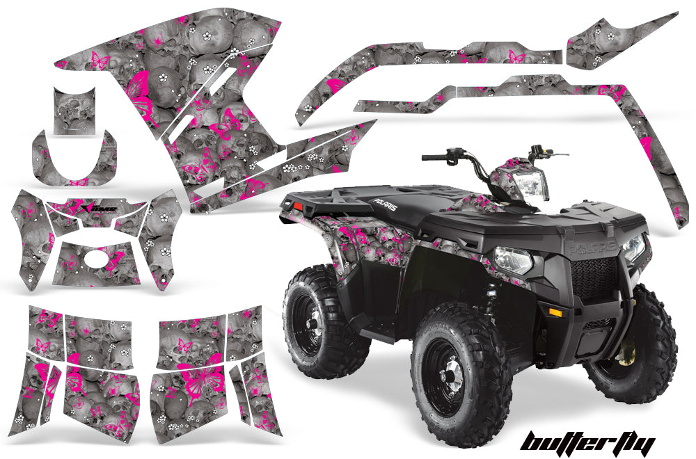 ATV Graphics Kit Decal Sticker Wrap For Polaris Sportsman 500/800 2011-2015 BUTTERFLIES PINK SILVER-atv motorcycle utv parts accessories gear helmets jackets gloves pantsAll Terrain Depot