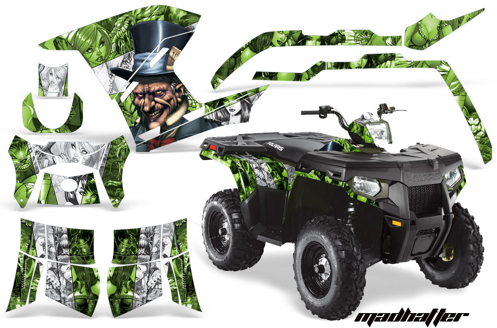ATV Graphics Kit Decal Sticker Wrap For Polaris Sportsman 500/800 2011-2015 HATTER WHITE GREEN-atv motorcycle utv parts accessories gear helmets jackets gloves pantsAll Terrain Depot