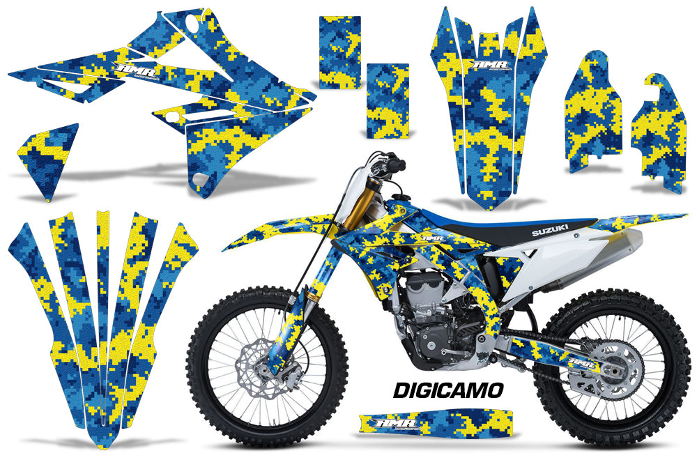 Dirt Bike Graphics Kit Decal Sticker Wrap For Suzuki RMZ450 2018+ DIGICAMO BLUE YELLOW-atv motorcycle utv parts accessories gear helmets jackets gloves pantsAll Terrain Depot