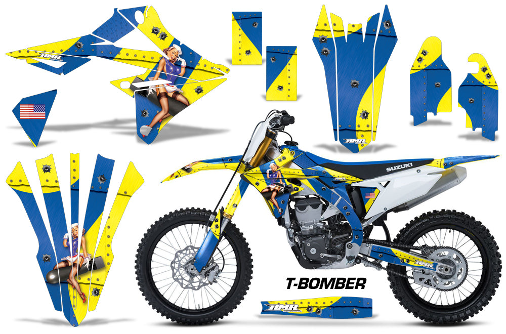 Dirt Bike Graphics Kit Decal Sticker Wrap For Suzuki RMZ450 2018+ TBOMBER YELLOW BLUE-atv motorcycle utv parts accessories gear helmets jackets gloves pantsAll Terrain Depot