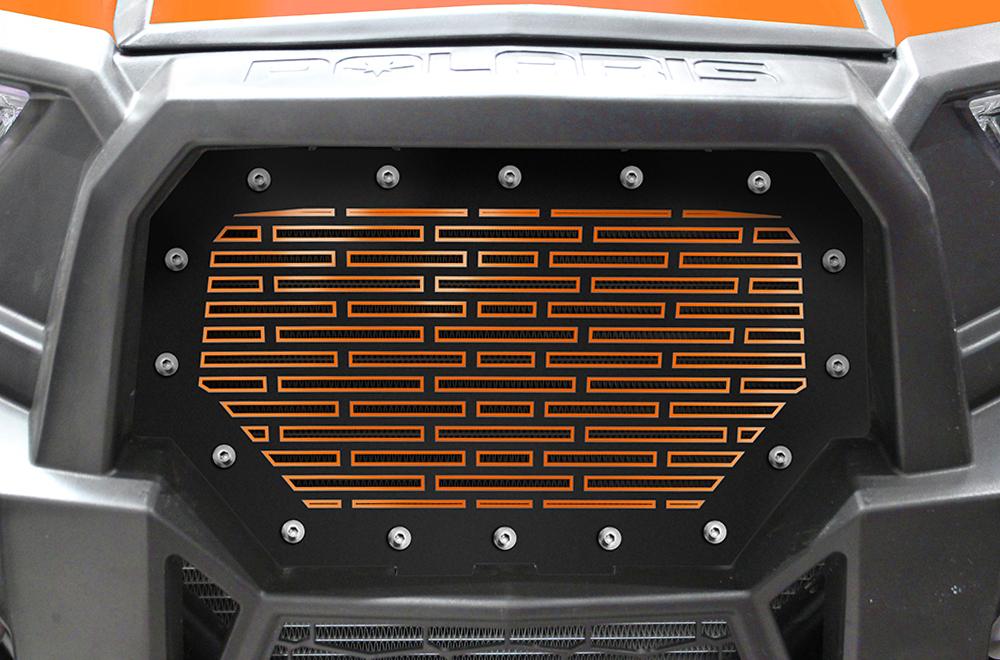 1 Piece Steel Grille for Polaris RZR 1000 2015-2017 - BRICKS w/ ORANGE ACRYLIC UNDERLAY-atv motorcycle utv parts accessories gear helmets jackets gloves pantsAll Terrain Depot
