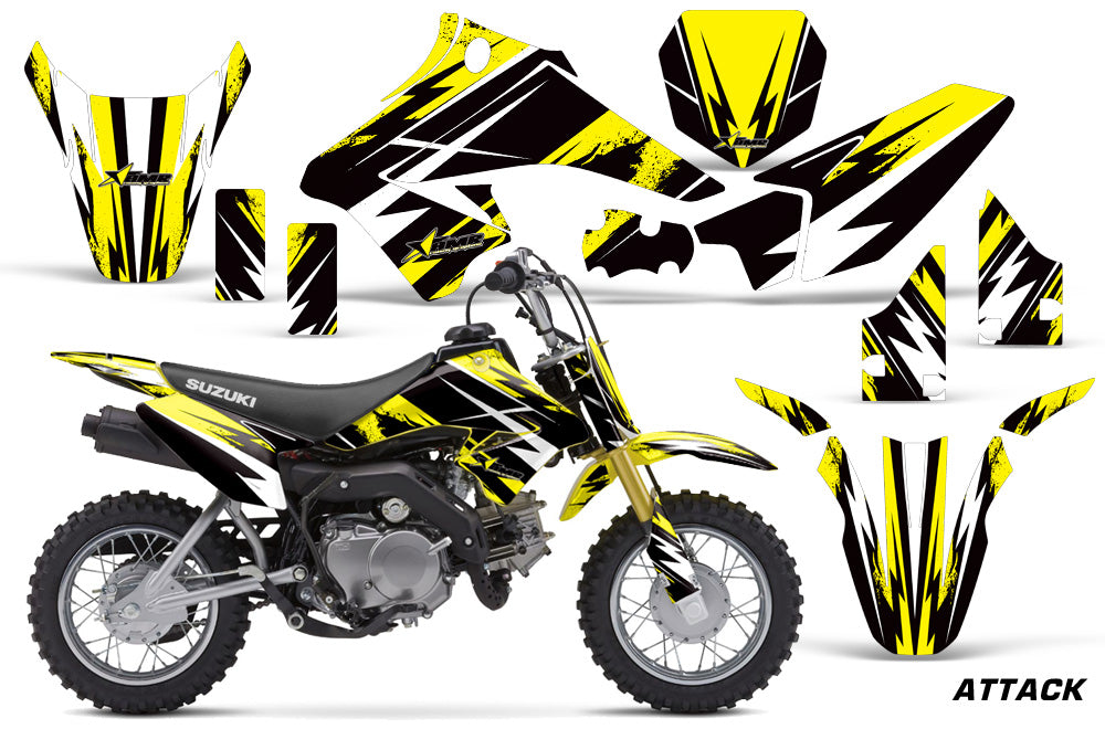 Dirt Bike Graphics Kit Decal Sticker Wrap For Suzuki DRZ70 2008-2016 ATTACK YELLOW-atv motorcycle utv parts accessories gear helmets jackets gloves pantsAll Terrain Depot